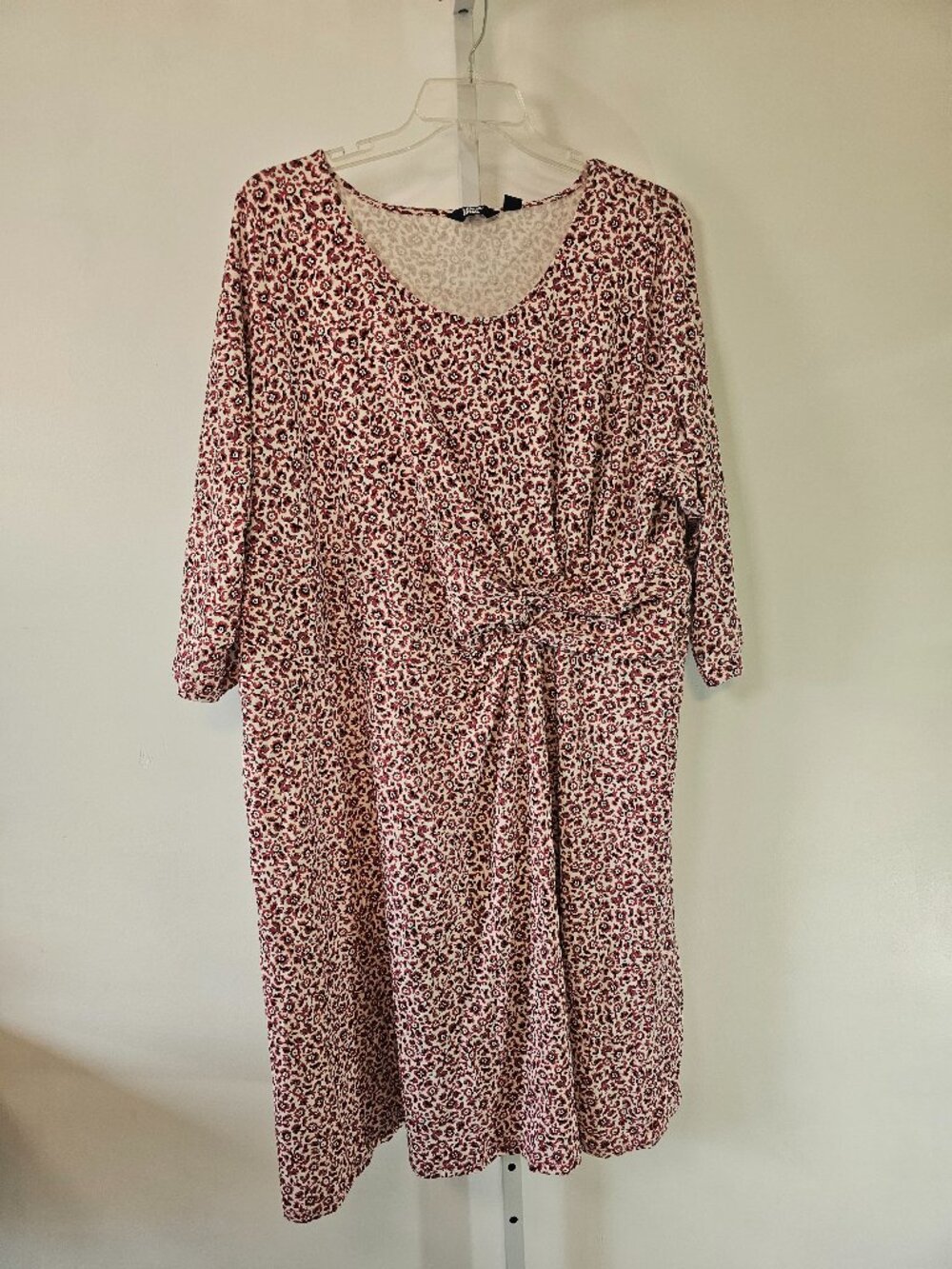 Lands' End Dress Floral Pink Jersey Ruched Casual Office 3X